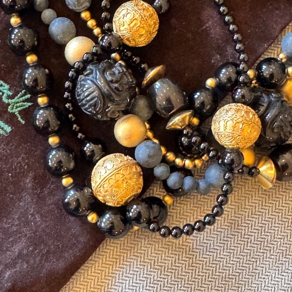 Stephen Dweck Black Agate Vermeil Multi Strand Horn Black Jade Necklace - Picture 3 of 10